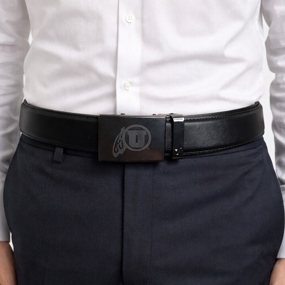 Mission Belt Men’s Leather Belt Size 45 Black University of Utah Logo Buckle - Picture 8 of 8